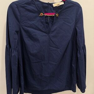 MICHAEL Michael Kors Navy Blouse with Gold Accents